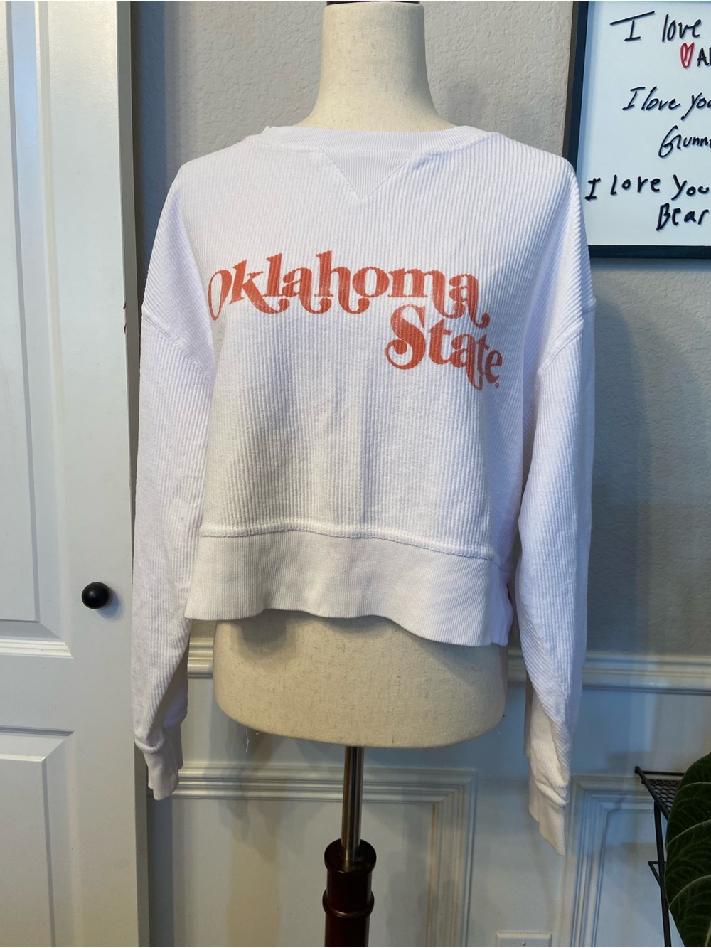 chicka-d The Lyne Corded White Oklahoma State Graphic Sweatshirt oversized small